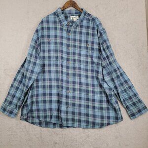Duluth Trading Co. Mens Relaxed Fit Flannel Shirt 3XL Blue Plaid Long Sleeve